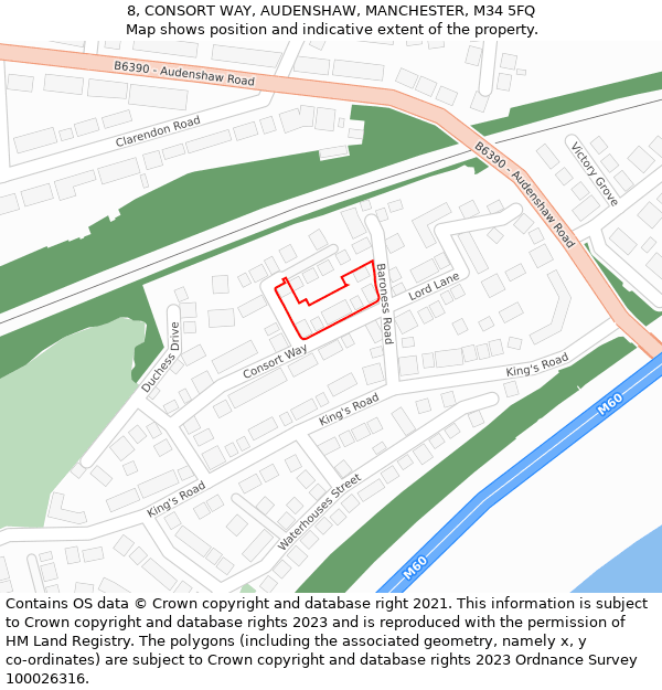 8, CONSORT WAY, AUDENSHAW, MANCHESTER, M34 5FQ: Location map and indicative extent of plot