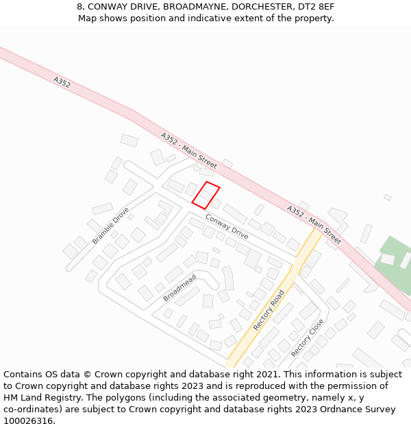 8, CONWAY DRIVE, BROADMAYNE, DORCHESTER, DT2 8EF: Location map and indicative extent of plot