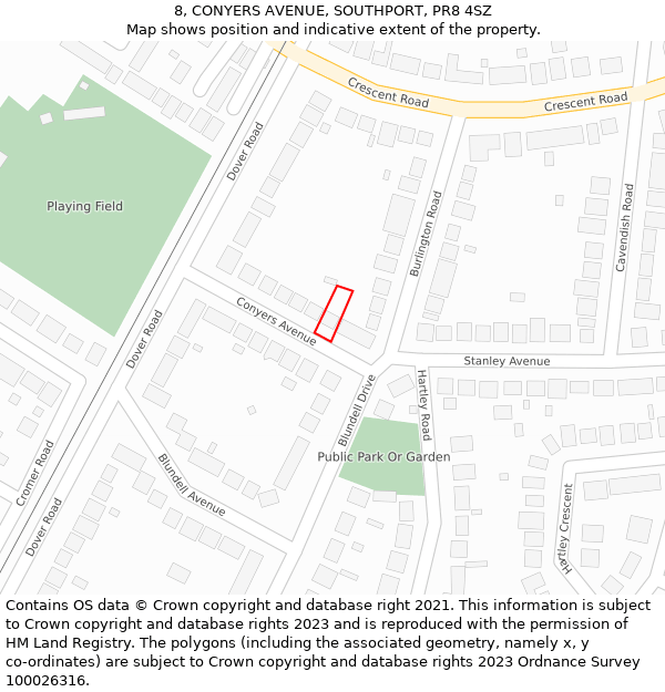 8, CONYERS AVENUE, SOUTHPORT, PR8 4SZ: Location map and indicative extent of plot