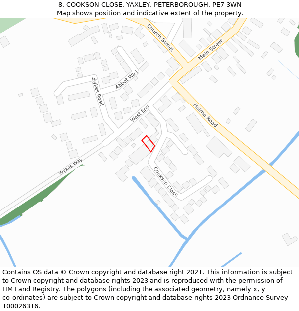 8, COOKSON CLOSE, YAXLEY, PETERBOROUGH, PE7 3WN: Location map and indicative extent of plot