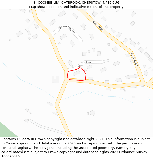 8, COOMBE LEA, CATBROOK, CHEPSTOW, NP16 6UG: Location map and indicative extent of plot