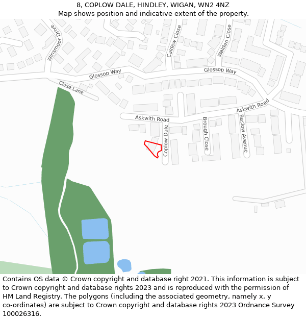 8, COPLOW DALE, HINDLEY, WIGAN, WN2 4NZ: Location map and indicative extent of plot