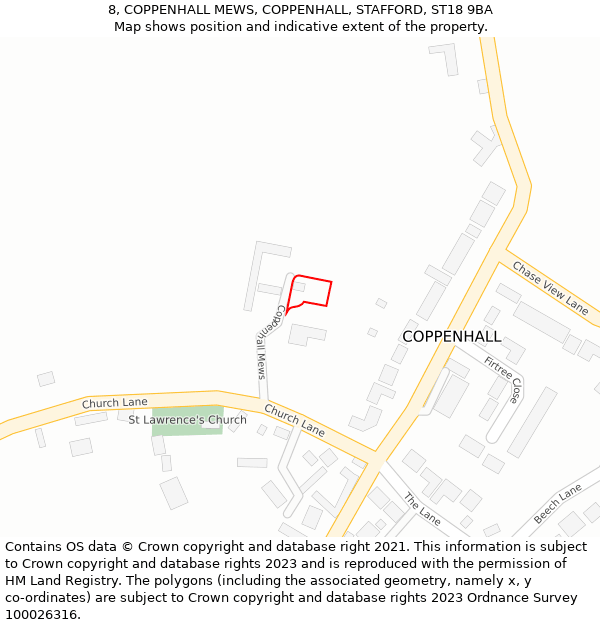 8, COPPENHALL MEWS, COPPENHALL, STAFFORD, ST18 9BA: Location map and indicative extent of plot