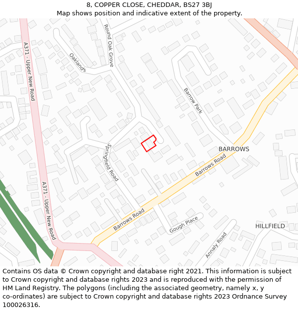 8, COPPER CLOSE, CHEDDAR, BS27 3BJ: Location map and indicative extent of plot