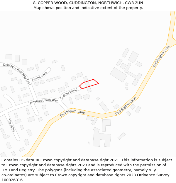 8, COPPER WOOD, CUDDINGTON, NORTHWICH, CW8 2UN: Location map and indicative extent of plot