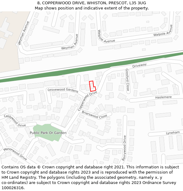 8, COPPERWOOD DRIVE, WHISTON, PRESCOT, L35 3UG: Location map and indicative extent of plot