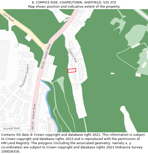 8, COPPICE RISE, CHAPELTOWN, SHEFFIELD, S35 2YZ: Location map and indicative extent of plot