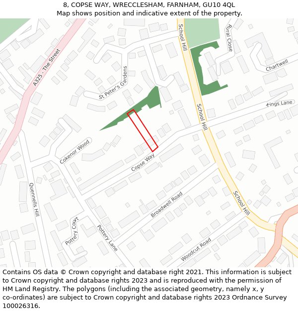 8, COPSE WAY, WRECCLESHAM, FARNHAM, GU10 4QL: Location map and indicative extent of plot