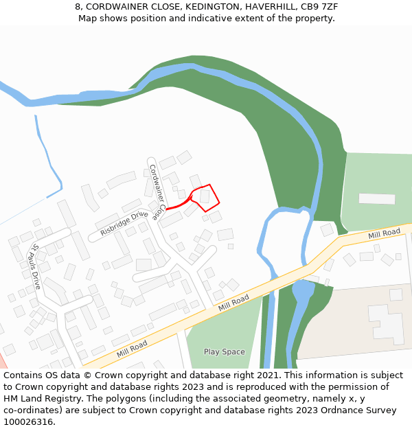 8, CORDWAINER CLOSE, KEDINGTON, HAVERHILL, CB9 7ZF: Location map and indicative extent of plot