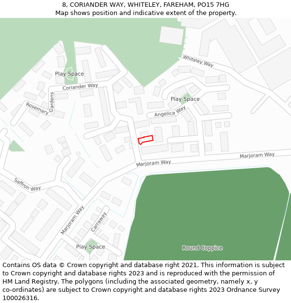 8, CORIANDER WAY, WHITELEY, FAREHAM, PO15 7HG: Location map and indicative extent of plot