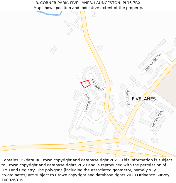 8, CORNER PARK, FIVE LANES, LAUNCESTON, PL15 7RX: Location map and indicative extent of plot