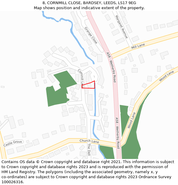 8, CORNMILL CLOSE, BARDSEY, LEEDS, LS17 9EG: Location map and indicative extent of plot