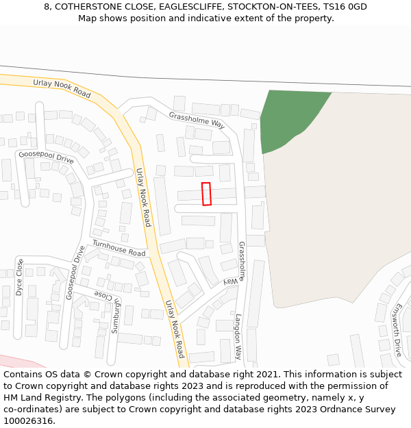 8, COTHERSTONE CLOSE, EAGLESCLIFFE, STOCKTON-ON-TEES, TS16 0GD: Location map and indicative extent of plot