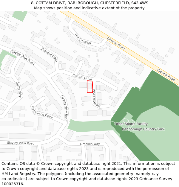 8, COTTAM DRIVE, BARLBOROUGH, CHESTERFIELD, S43 4WS: Location map and indicative extent of plot