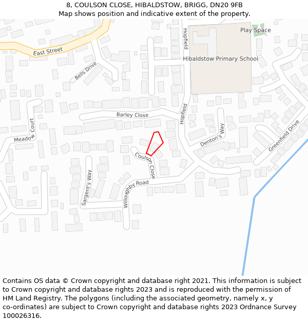 8, COULSON CLOSE, HIBALDSTOW, BRIGG, DN20 9FB: Location map and indicative extent of plot