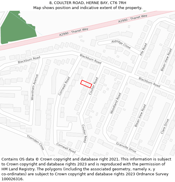 8, COULTER ROAD, HERNE BAY, CT6 7RH: Location map and indicative extent of plot