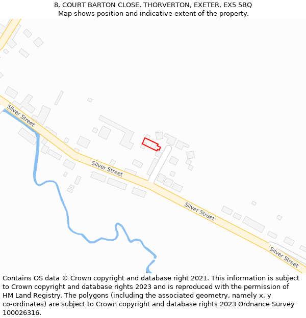 8, COURT BARTON CLOSE, THORVERTON, EXETER, EX5 5BQ: Location map and indicative extent of plot