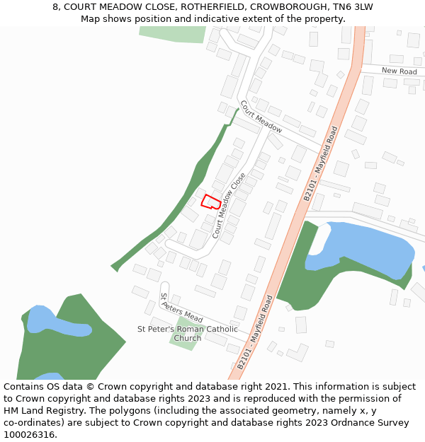 8, COURT MEADOW CLOSE, ROTHERFIELD, CROWBOROUGH, TN6 3LW: Location map and indicative extent of plot