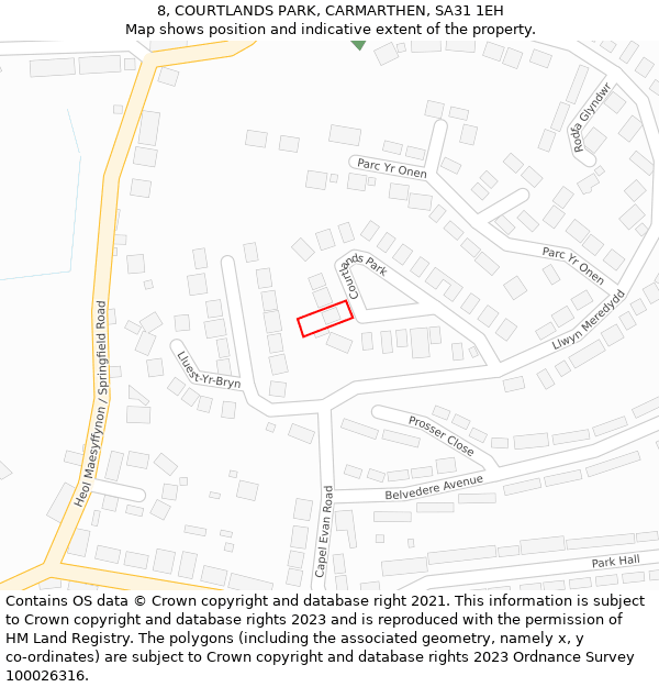 8, COURTLANDS PARK, CARMARTHEN, SA31 1EH: Location map and indicative extent of plot