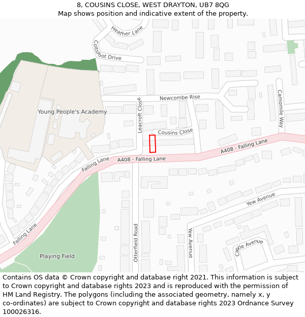 8, COUSINS CLOSE, WEST DRAYTON, UB7 8QG: Location map and indicative extent of plot