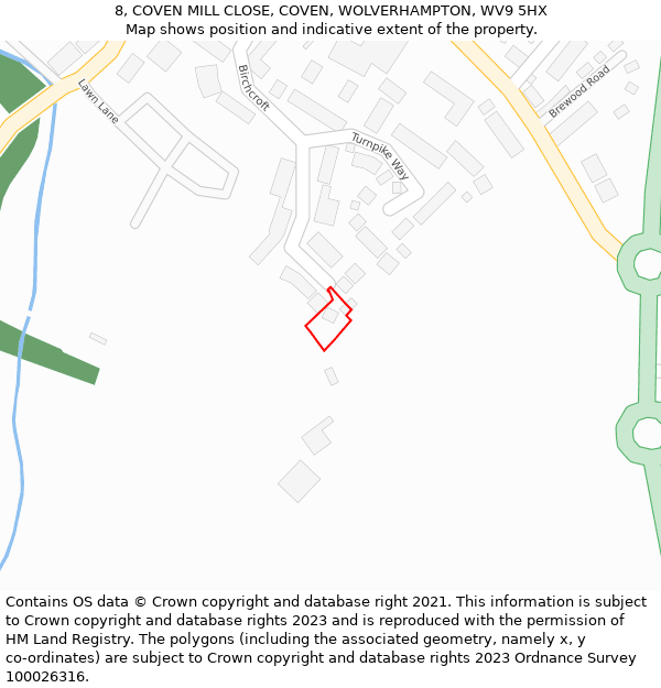 8, COVEN MILL CLOSE, COVEN, WOLVERHAMPTON, WV9 5HX: Location map and indicative extent of plot