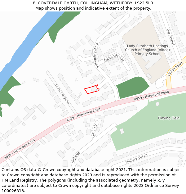 8, COVERDALE GARTH, COLLINGHAM, WETHERBY, LS22 5LR: Location map and indicative extent of plot