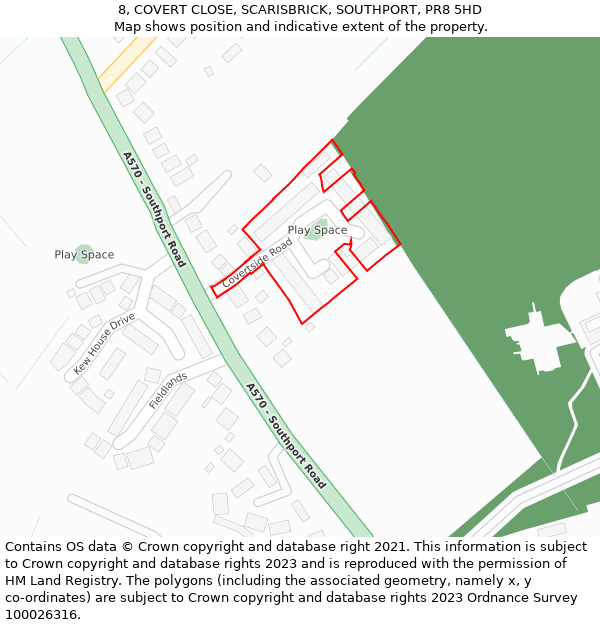 8, COVERT CLOSE, SCARISBRICK, SOUTHPORT, PR8 5HD: Location map and indicative extent of plot