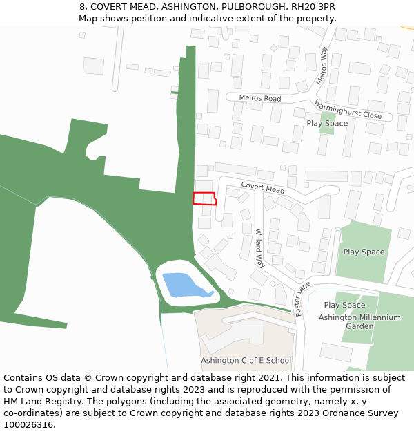 8, COVERT MEAD, ASHINGTON, PULBOROUGH, RH20 3PR: Location map and indicative extent of plot