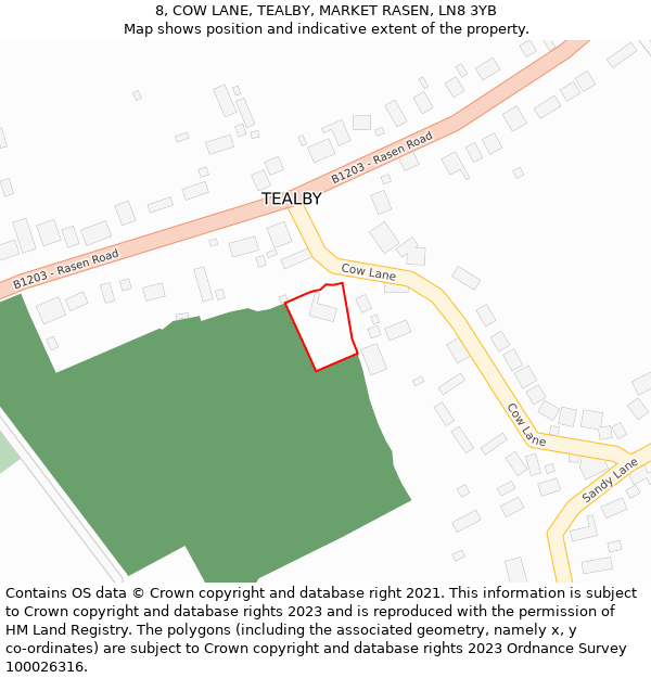 8, COW LANE, TEALBY, MARKET RASEN, LN8 3YB: Location map and indicative extent of plot