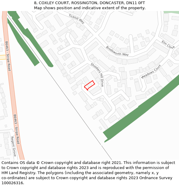 8, COXLEY COURT, ROSSINGTON, DONCASTER, DN11 0FT: Location map and indicative extent of plot