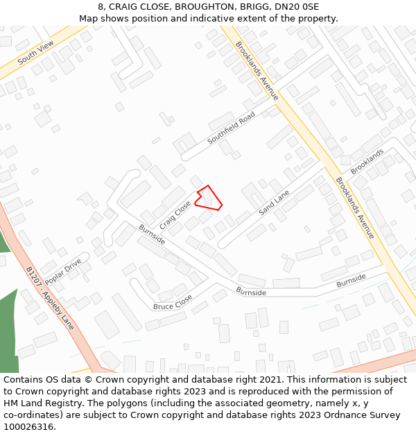 8, CRAIG CLOSE, BROUGHTON, BRIGG, DN20 0SE: Location map and indicative extent of plot