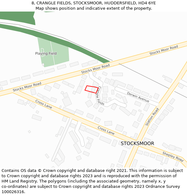 8, CRANGLE FIELDS, STOCKSMOOR, HUDDERSFIELD, HD4 6YE: Location map and indicative extent of plot