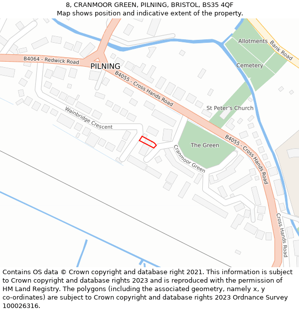 8, CRANMOOR GREEN, PILNING, BRISTOL, BS35 4QF: Location map and indicative extent of plot