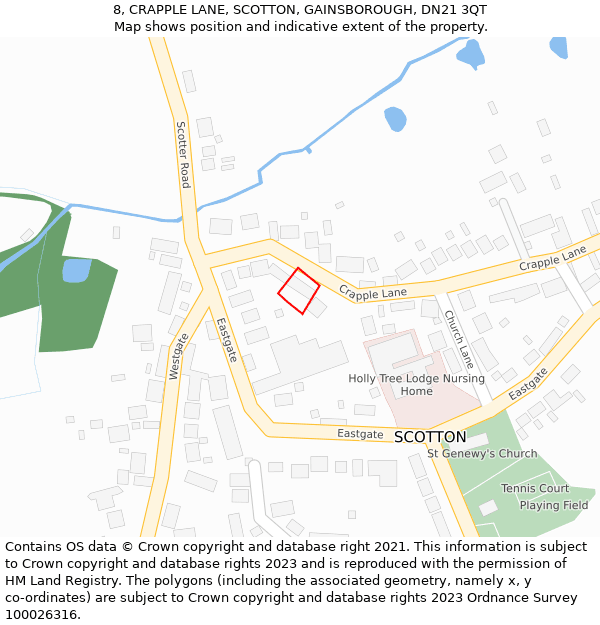 8, CRAPPLE LANE, SCOTTON, GAINSBOROUGH, DN21 3QT: Location map and indicative extent of plot