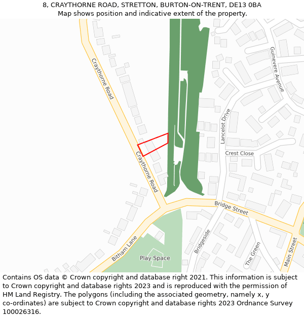 8, CRAYTHORNE ROAD, STRETTON, BURTON-ON-TRENT, DE13 0BA: Location map and indicative extent of plot