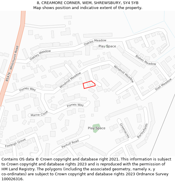 8, CREAMORE CORNER, WEM, SHREWSBURY, SY4 5YB: Location map and indicative extent of plot