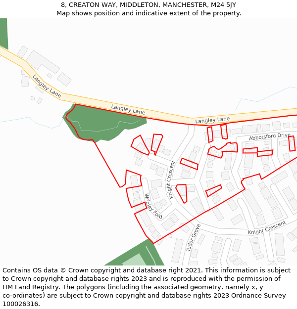 8, CREATON WAY, MIDDLETON, MANCHESTER, M24 5JY: Location map and indicative extent of plot