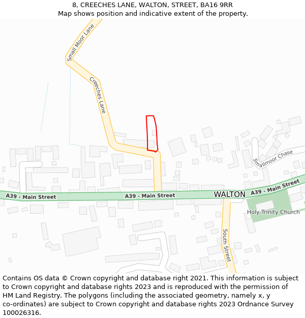 8, CREECHES LANE, WALTON, STREET, BA16 9RR: Location map and indicative extent of plot