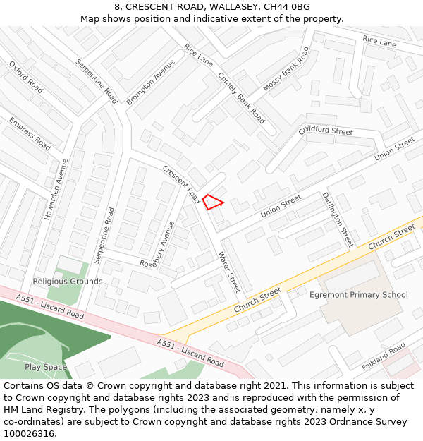 8, CRESCENT ROAD, WALLASEY, CH44 0BG: Location map and indicative extent of plot