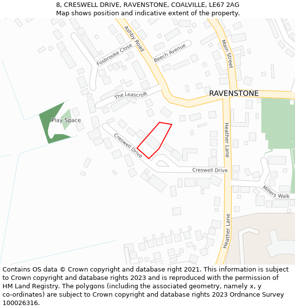 8, CRESWELL DRIVE, RAVENSTONE, COALVILLE, LE67 2AG: Location map and indicative extent of plot