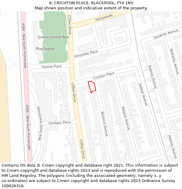 8, CRICHTON PLACE, BLACKPOOL, FY4 1NS: Location map and indicative extent of plot