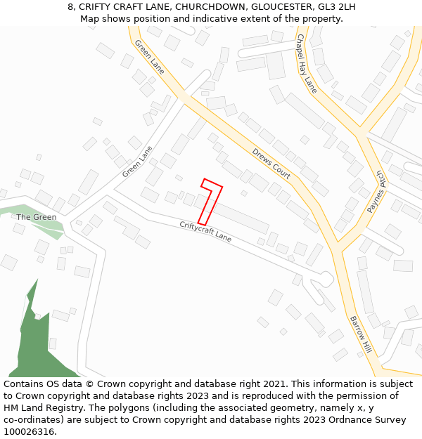 8, CRIFTY CRAFT LANE, CHURCHDOWN, GLOUCESTER, GL3 2LH: Location map and indicative extent of plot