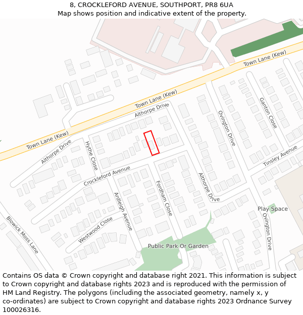 8, CROCKLEFORD AVENUE, SOUTHPORT, PR8 6UA: Location map and indicative extent of plot