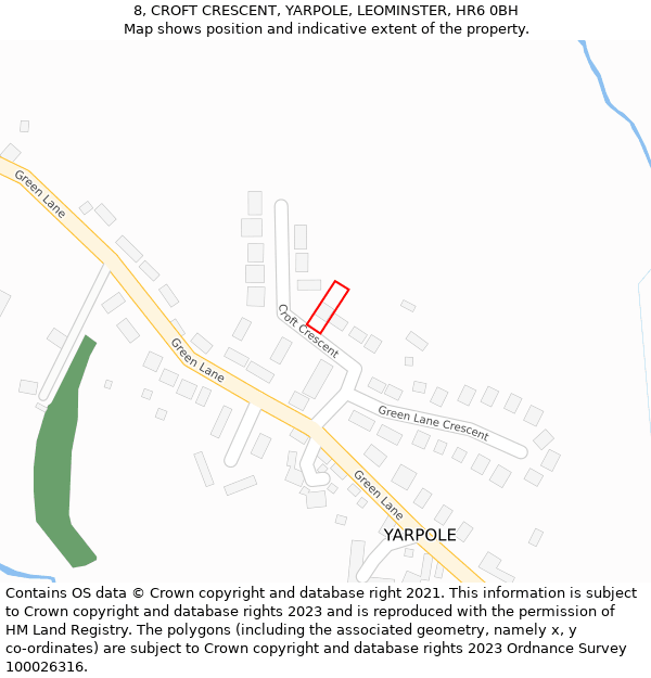 8, CROFT CRESCENT, YARPOLE, LEOMINSTER, HR6 0BH: Location map and indicative extent of plot