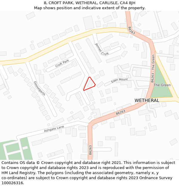 8, CROFT PARK, WETHERAL, CARLISLE, CA4 8JH: Location map and indicative extent of plot