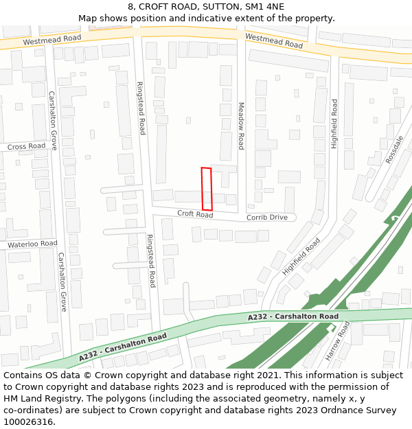 8, CROFT ROAD, SUTTON, SM1 4NE: Location map and indicative extent of plot