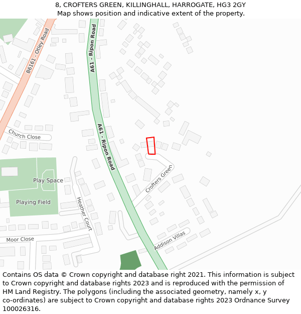 8, CROFTERS GREEN, KILLINGHALL, HARROGATE, HG3 2GY: Location map and indicative extent of plot