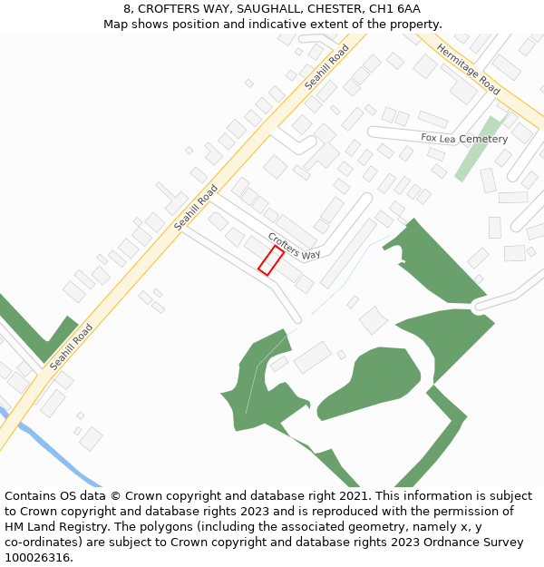 8, CROFTERS WAY, SAUGHALL, CHESTER, CH1 6AA: Location map and indicative extent of plot