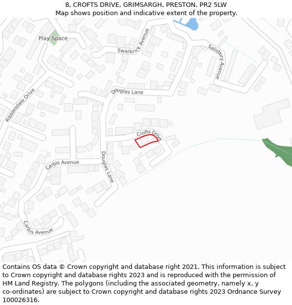 8, CROFTS DRIVE, GRIMSARGH, PRESTON, PR2 5LW: Location map and indicative extent of plot