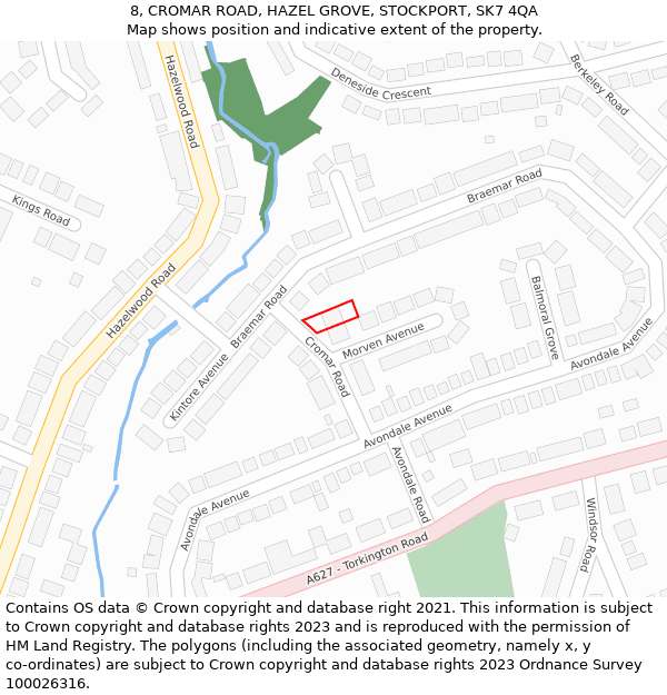 8, CROMAR ROAD, HAZEL GROVE, STOCKPORT, SK7 4QA: Location map and indicative extent of plot